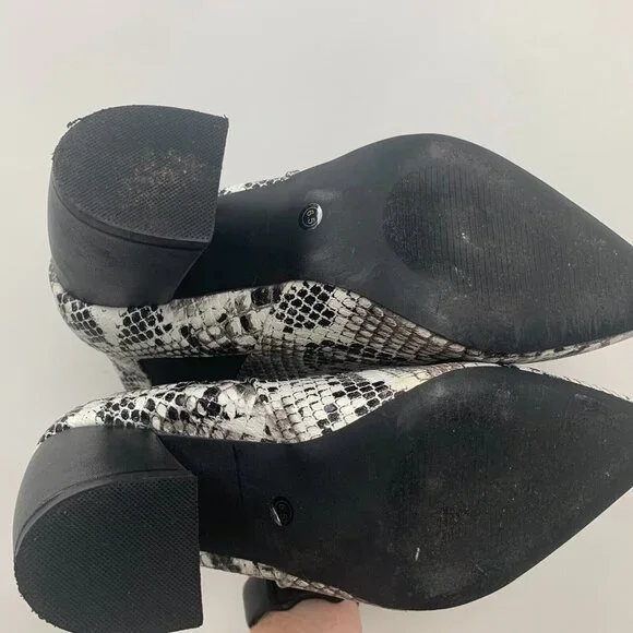 Lulus Womens Ankle Booties Black Size 6.5 Snakeskin Pointed Block Heels - Picture 6 of 9